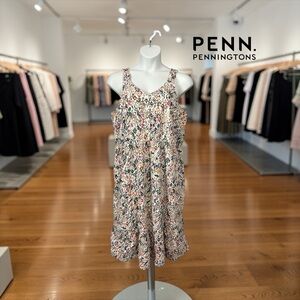 NEW, Penningtons, Boho Print Dress, 1X Plus Size, Summer Linen Blend Dress